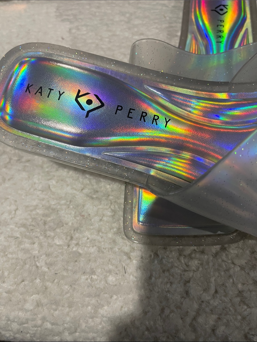 Katy Perry Collections Holographic Iridescent Clear Slide Sandals - Picture 3 of 7
